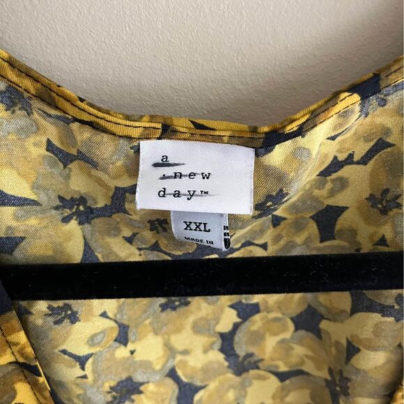 XXL A New Day Yellow Black Floral Long-Sleeve Wrap top - Picture 6 of 10